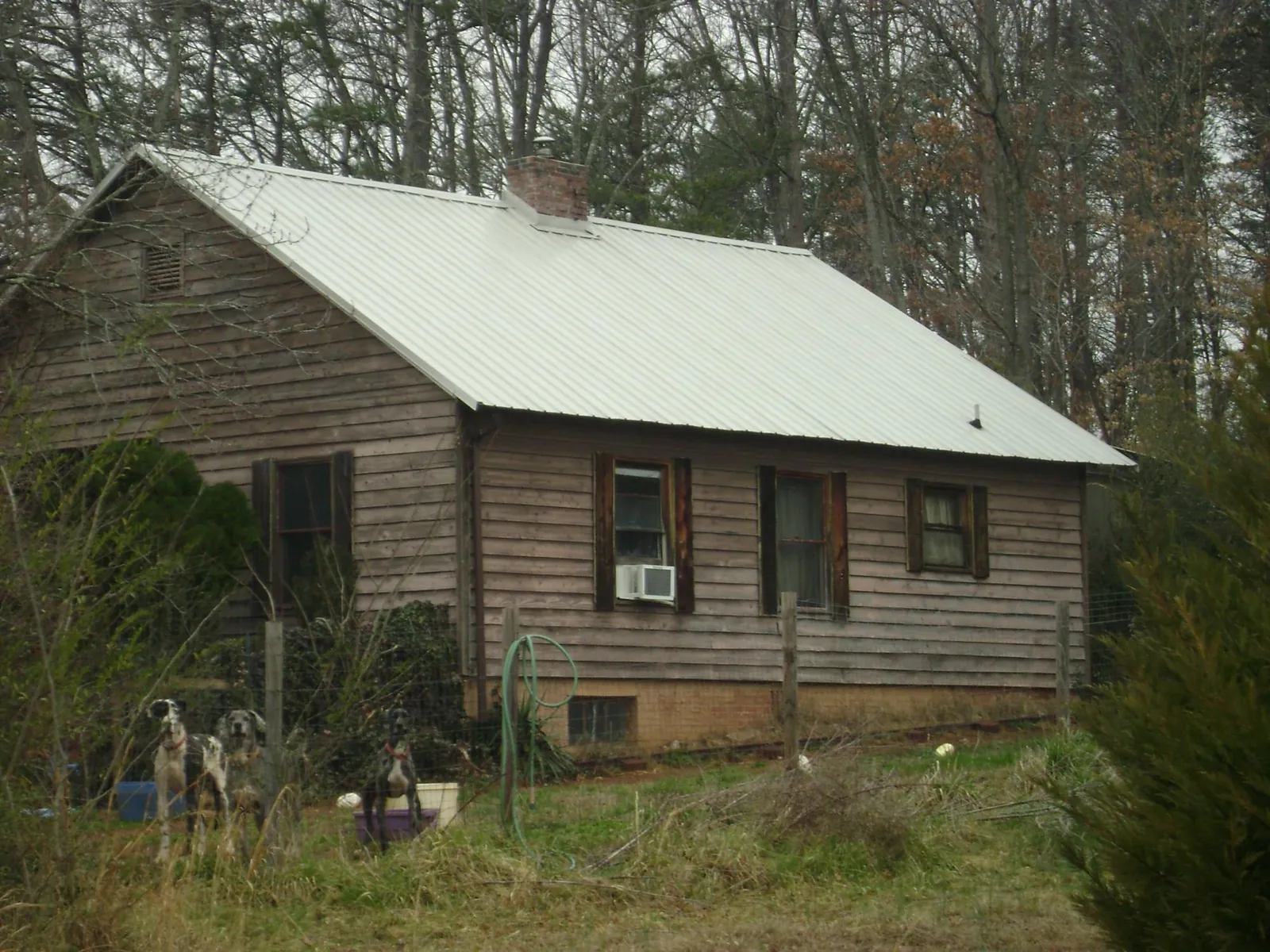 White metal roof on an old wood sided farmhouse in Tallahassee